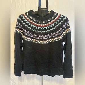 Eddie Bauer Black Multicolor Crew Neck Sweater